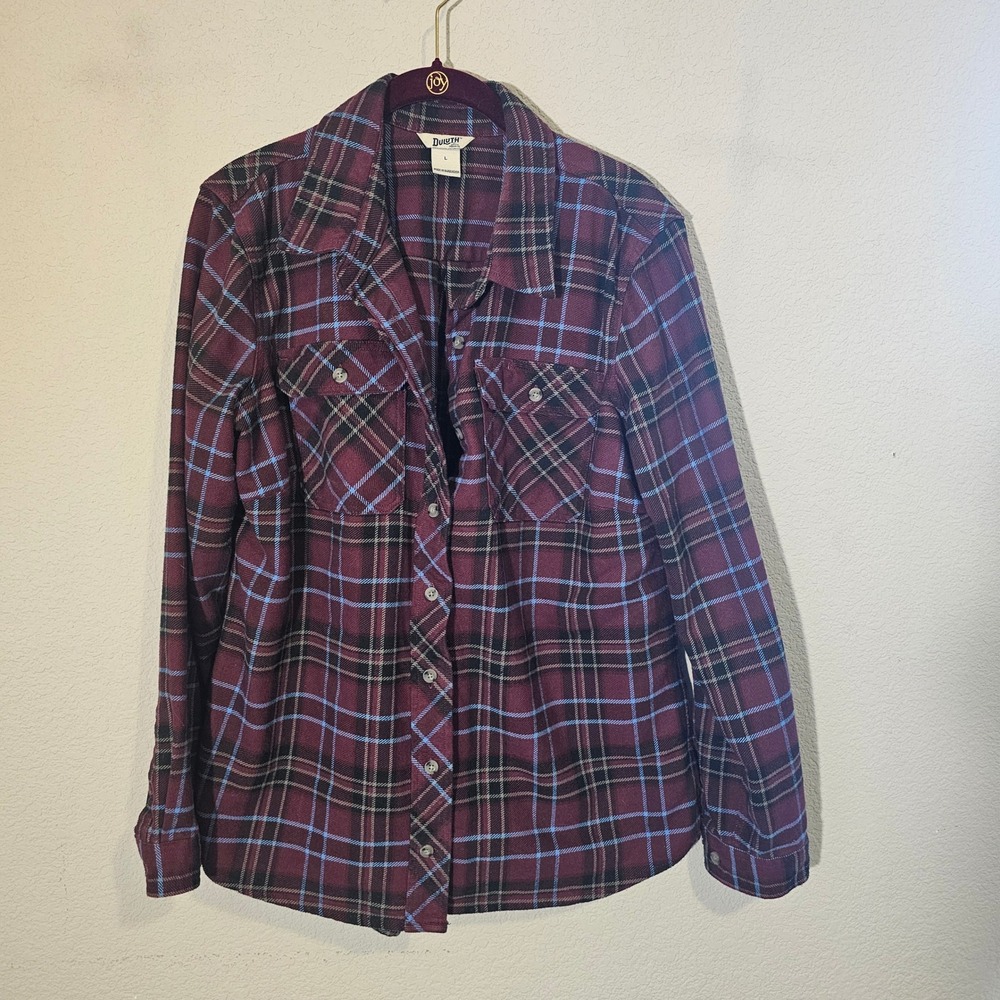 Duluth Trading Co womens lrg hiking folklore flannel‎ long sleeve rocker skater